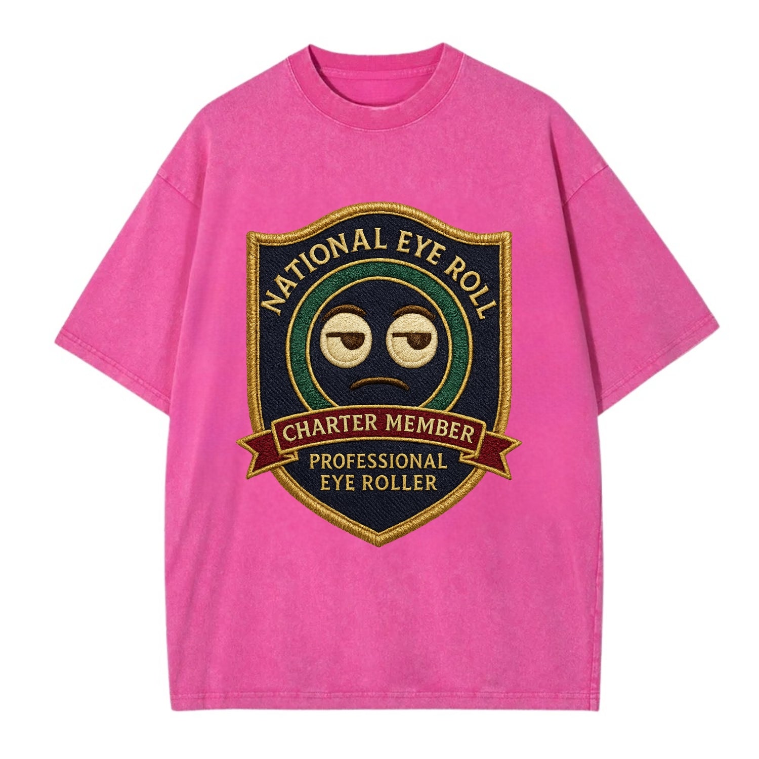 Crest with eye roll icon - "National Eye Roll Association - Charter Member" - - Vintage T-shirt - Dusty Rose(Rose)