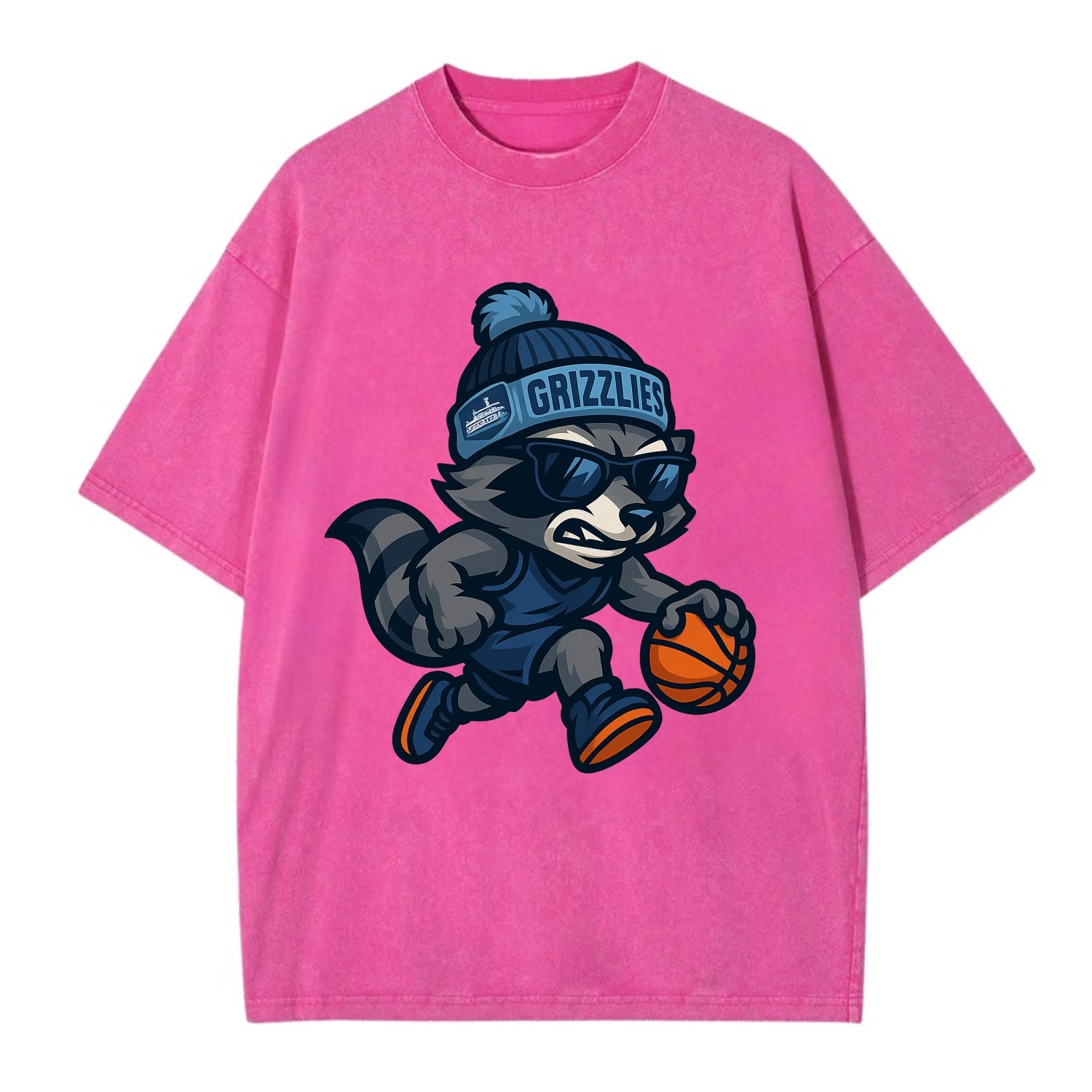 Memphis Raccoon wearing Grizzlies beanie with riverboat patch and wayfarer - Vintage T-shirt - Dusty Rose(Rose)