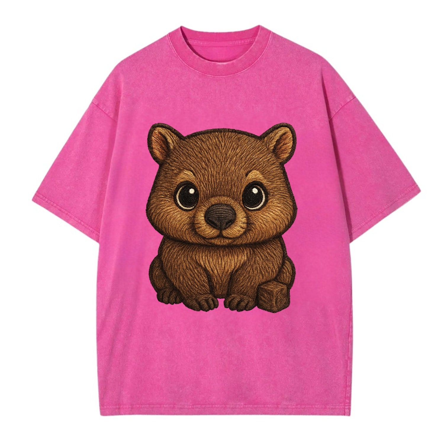 Baby Wombat - brown fur, square nose, small ears, dark eyes, front-facing, cube - Vintage T-shirt - Dusty Rose(Rose)