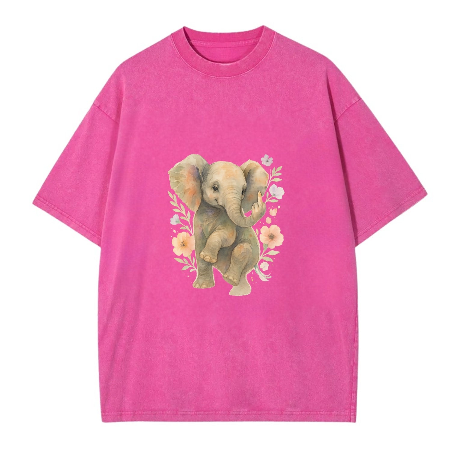 baby elephant with trunk up, one foot raised with middle toe extended - Vintage T-shirt - Dusty Rose(Rose)