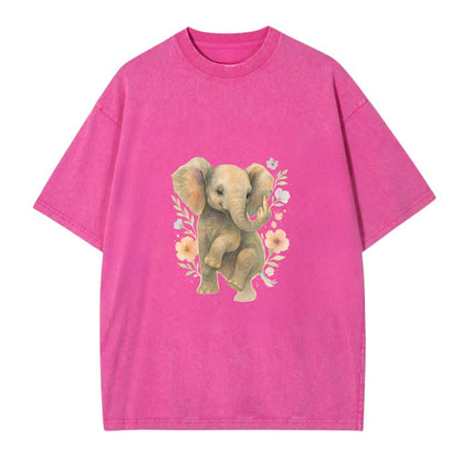 baby elephant with trunk up, one foot raised with middle toe extended - Vintage T-shirt - Dusty Rose(Rose)