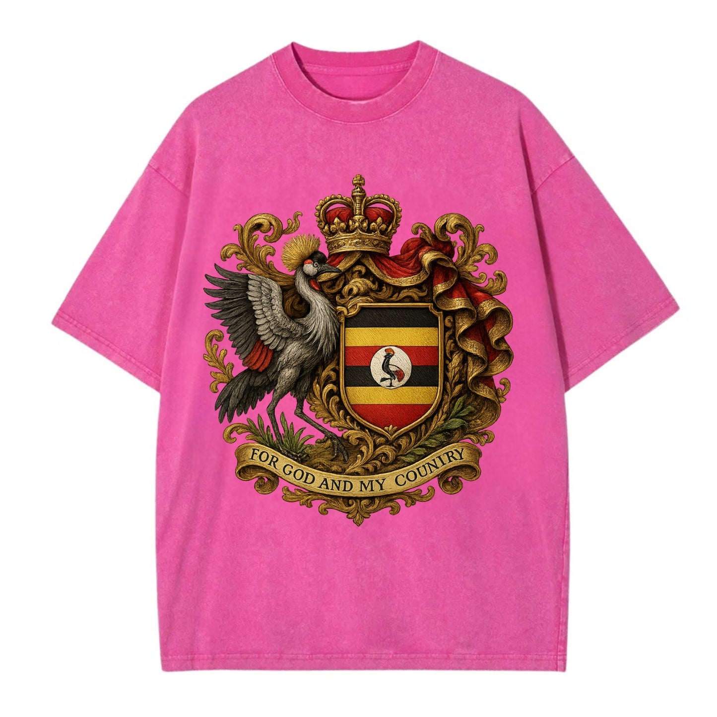 Uganda Crested Crane Emblem  - Vintage T-shirt - Dusty Rose(Rose)
