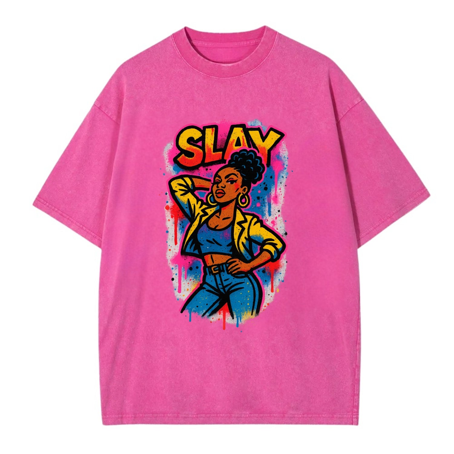 Empowered figure striking confident pose - "slay" culture, fierce and fabulous - Vintage T-shirt - Dusty Rose(Rose)