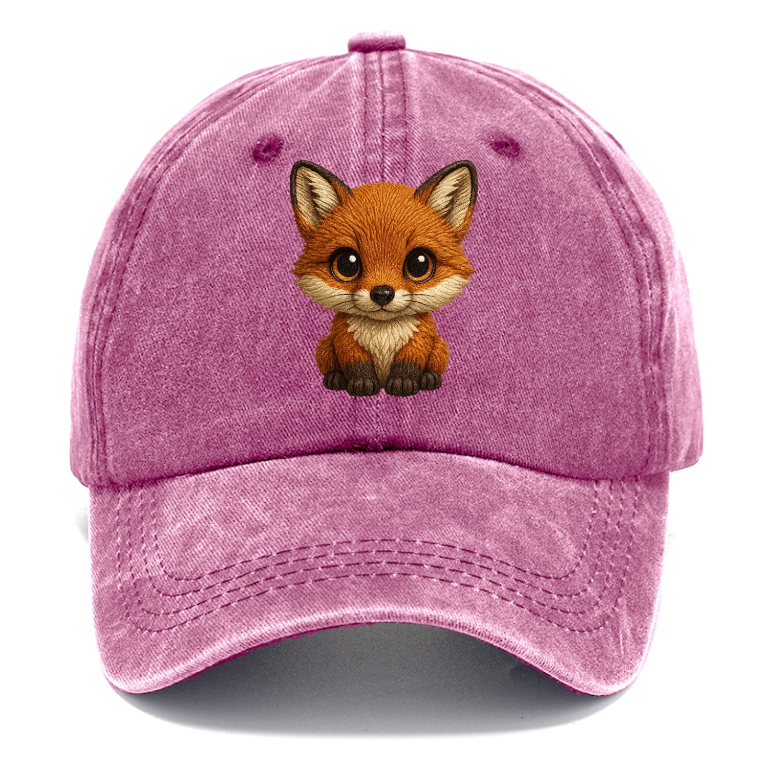 Baby Red Fox - russet fur, white chest, big amber eyes, perky ears, front-facing, - Classic Cap - Dusty Rose(Rose)