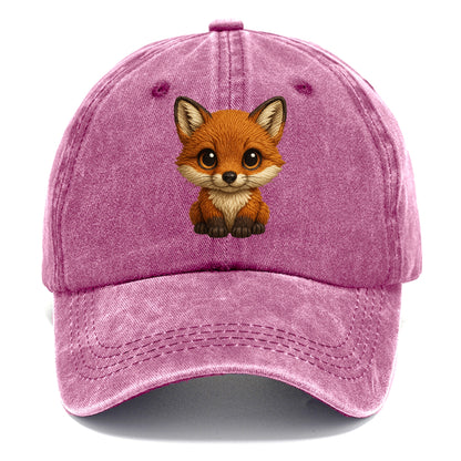 Baby Red Fox - russet fur, white chest, big amber eyes, perky ears, front-facing, - Classic Cap - Dusty Rose(Rose)