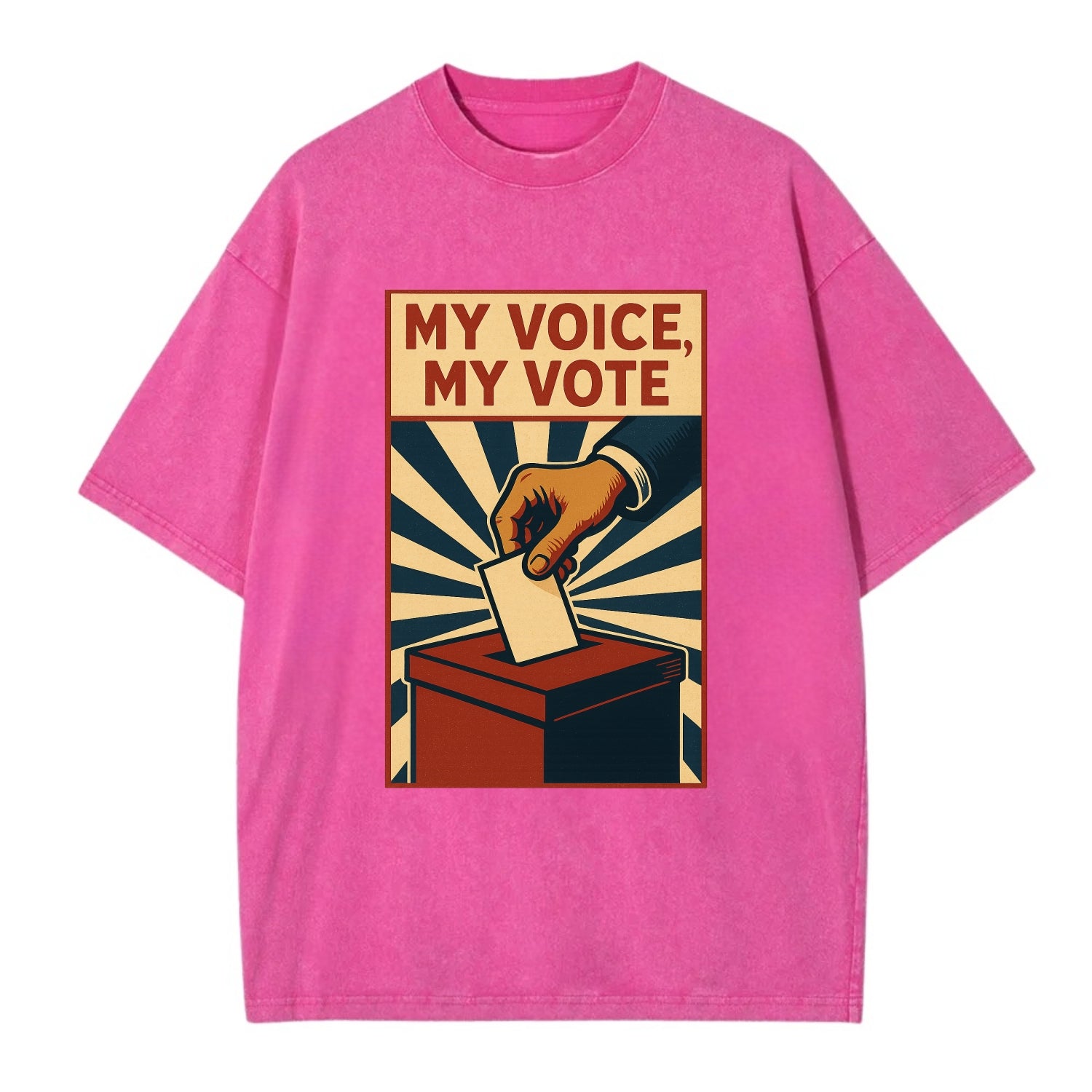 Hand dropping ballot into box with determination - "My Voice, My Vote" - - Vintage T-shirt - Dusty Rose(Rose)