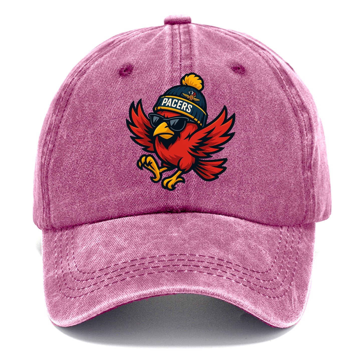 Indiana Cardinal wearing Pacers beanie with speedway patch and wayfarer sunglasses - Classic Cap - Dusty Rose(Rose)