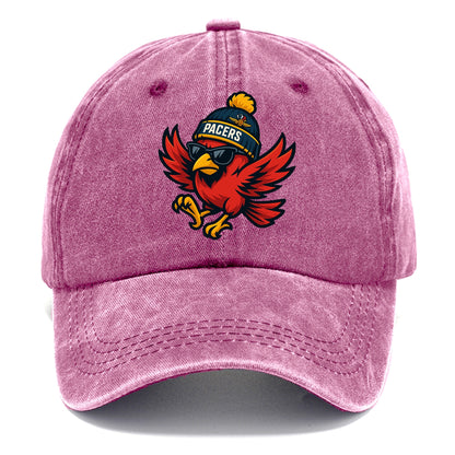 Indiana Cardinal wearing Pacers beanie with speedway patch and wayfarer sunglasses - Classic Cap - Dusty Rose(Rose)