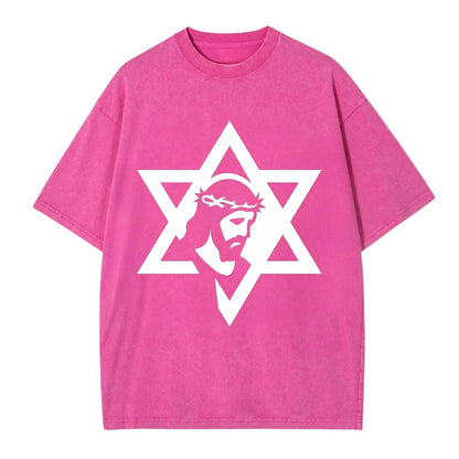 Star of David - negative space forms two overlapping triangles with hidden meaning - Vintage T-shirt - Dusty Rose(Rose)