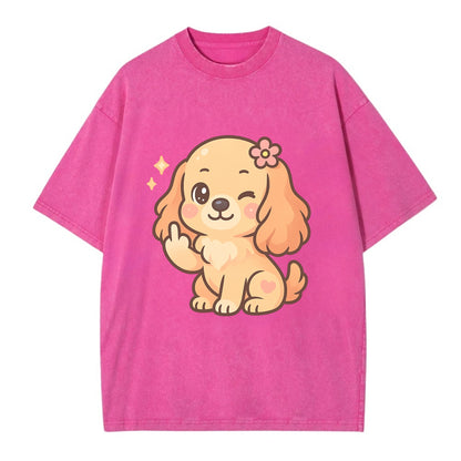 Cocker Spaniel with long wavy ears, gentle face, paw flipping off - Vintage T-shirt - Dusty Rose(Rose)