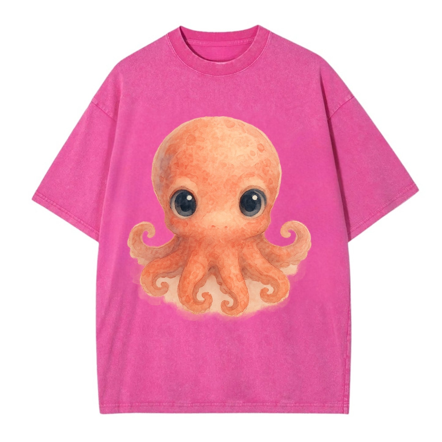 Baby Octopus - red-orange, eight tiny tentacles curled, large intelligent eyes, - Vintage T-shirt - Dusty Rose(Rose)