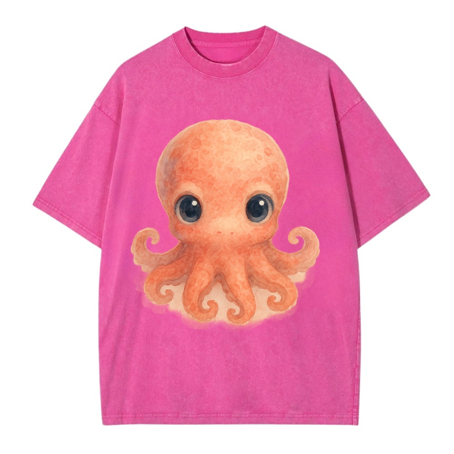 Baby Octopus - red-orange, eight tiny tentacles curled, large intelligent eyes, - Vintage T-shirt - Dusty Rose(Rose)