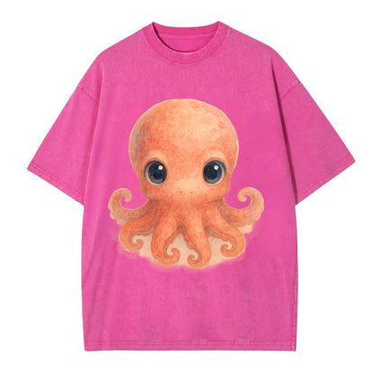 Baby Octopus - red-orange, eight tiny tentacles curled, large intelligent eyes, - Vintage T-shirt - Dusty Rose(Rose)