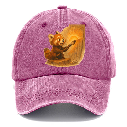 Red panda painting a sunrise mural with an oversized calligraphy brush on a cliff wall - Classic Cap - Dusty Rose(Rose)