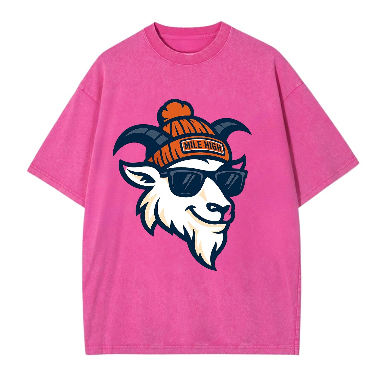 Denver Mountain Goat wearing Broncos beanie with Mile High patch and wayfarer - Vintage T-shirt - Dusty Rose(Rose)