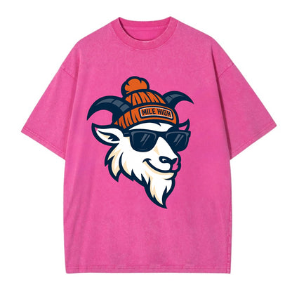 Denver Mountain Goat wearing Broncos beanie with Mile High patch and wayfarer - Vintage T-shirt - Dusty Rose(Rose)