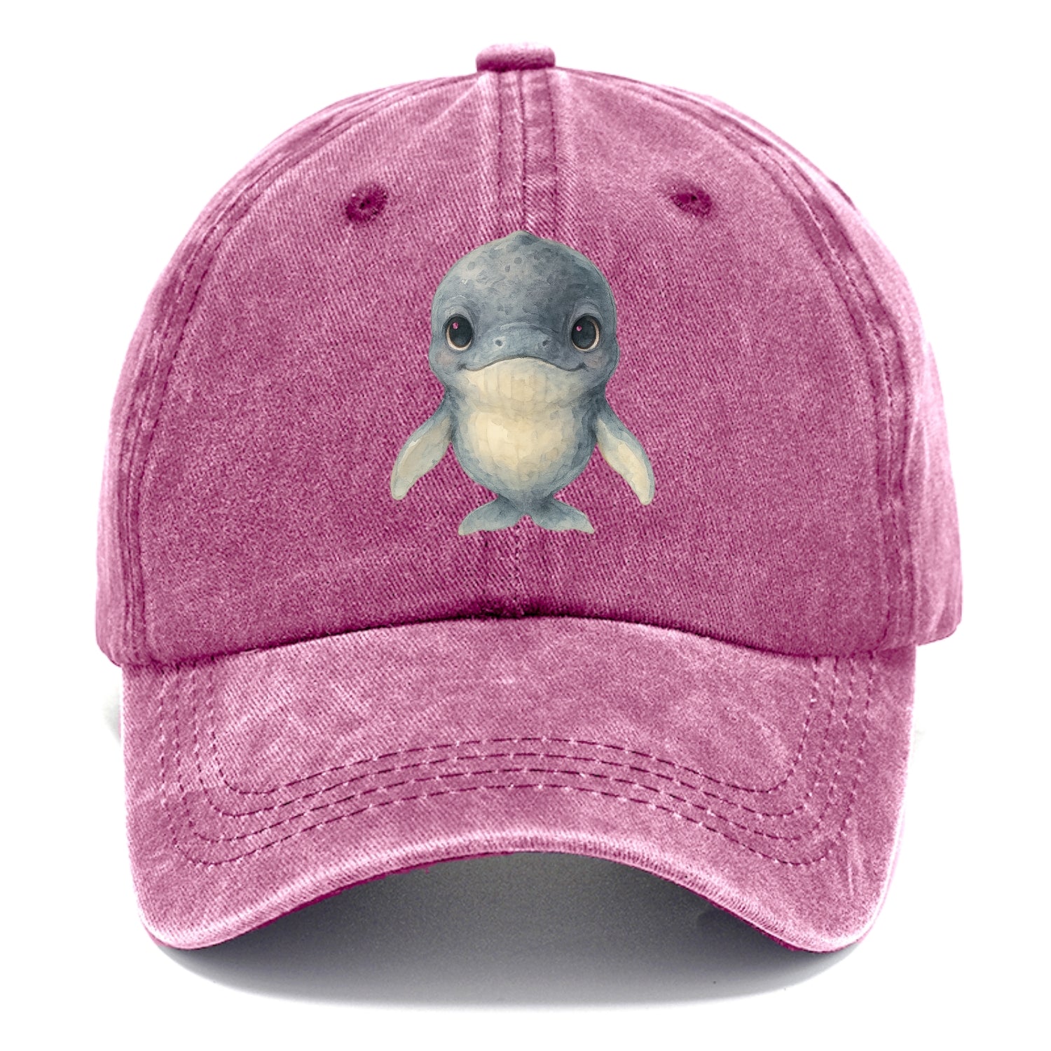 Baby Humpback Whale - dark gray with white flippers, large gentle eyes, front-facing, - Classic Cap - Dusty Rose(Rose)