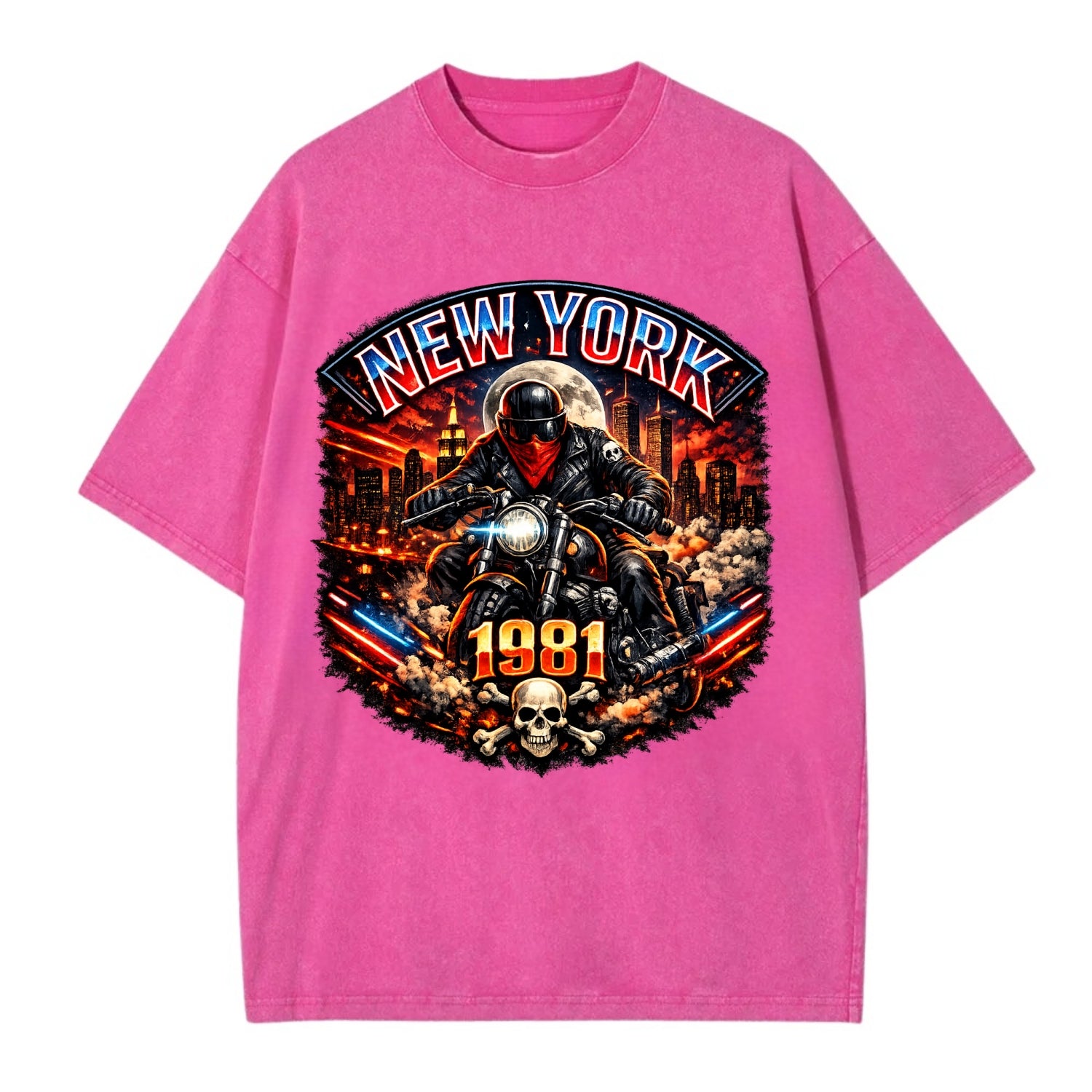 New York 1981 Biker - Vintage T-shirt - Dusty Rose(Rose)