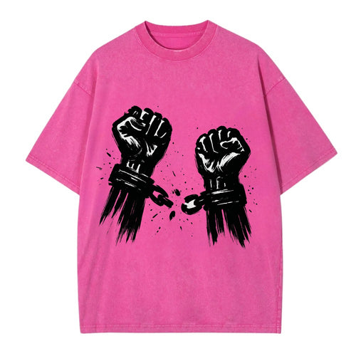 Two raised fists breaking chains - liberation and freedom ink painting - Vintage T-shirt