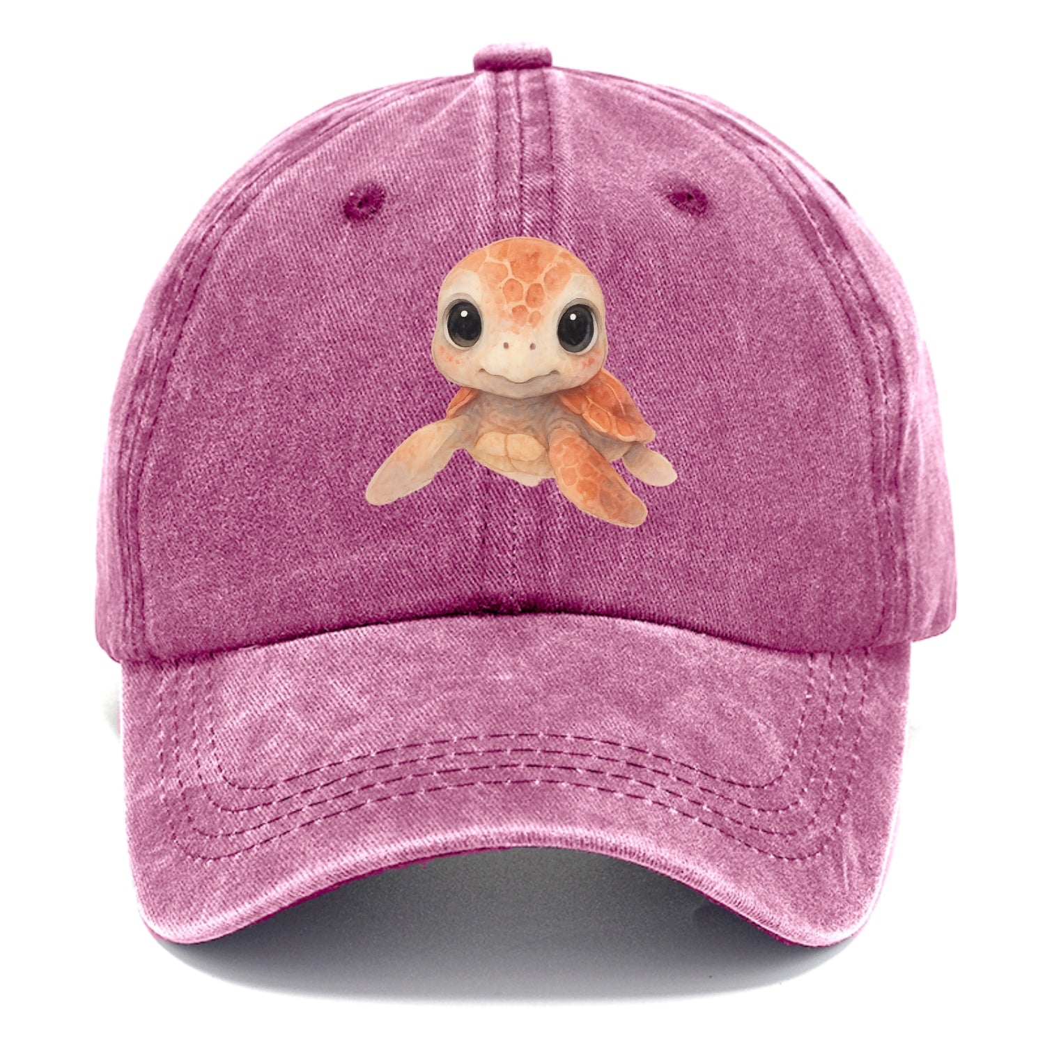 Baby Loggerhead Turtle - reddish-brown shell, big round dark eyes, chunky head, - Classic Cap - Dusty Rose(Rose)