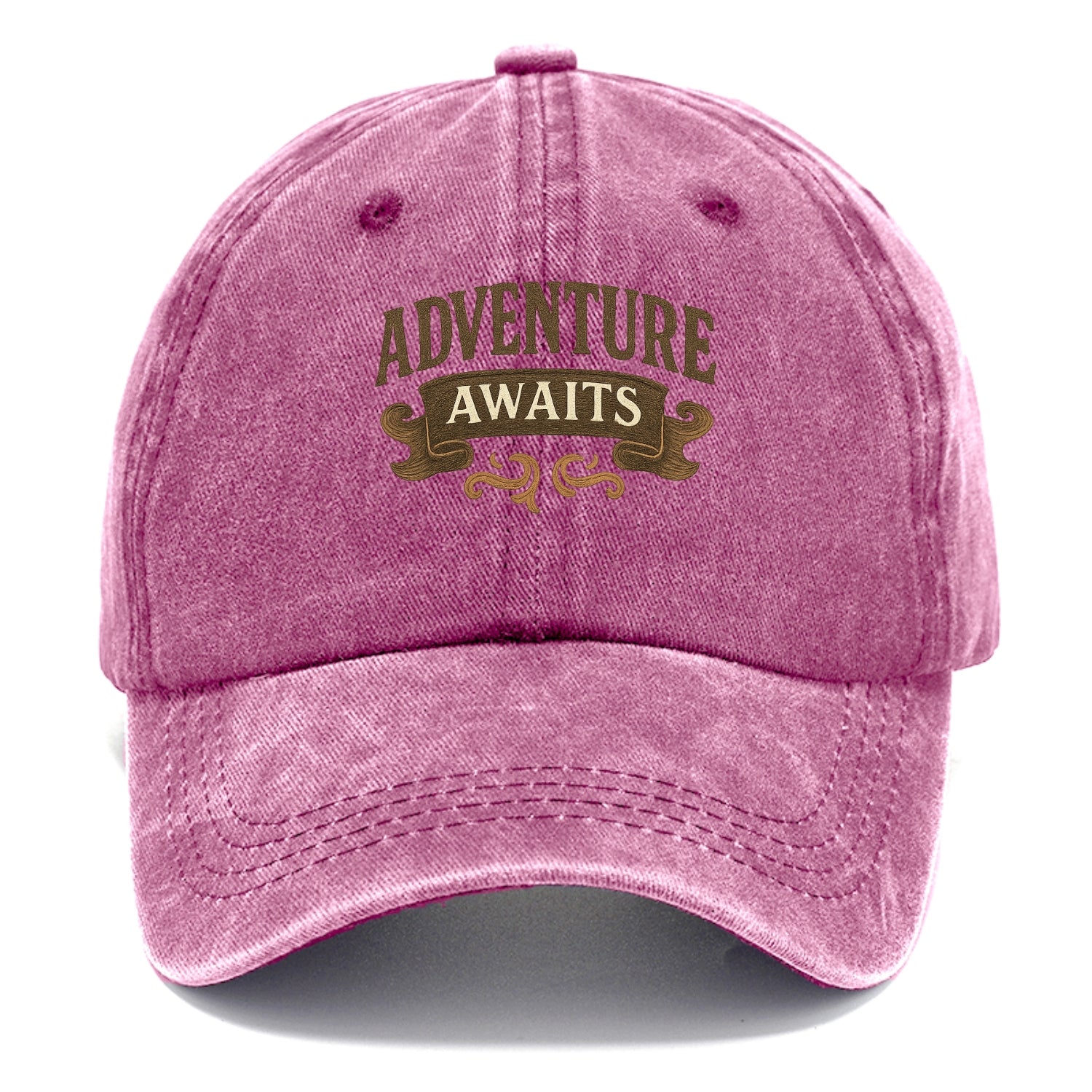 Bold typography design - "ADVENTURE AWAITS" - excitement ahead, ready for anything - Classic Cap - Dusty Rose(Rose)