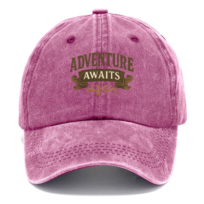 Bold typography design - "ADVENTURE AWAITS" - excitement ahead, ready for anything - Classic Cap - Dusty Rose(Rose)