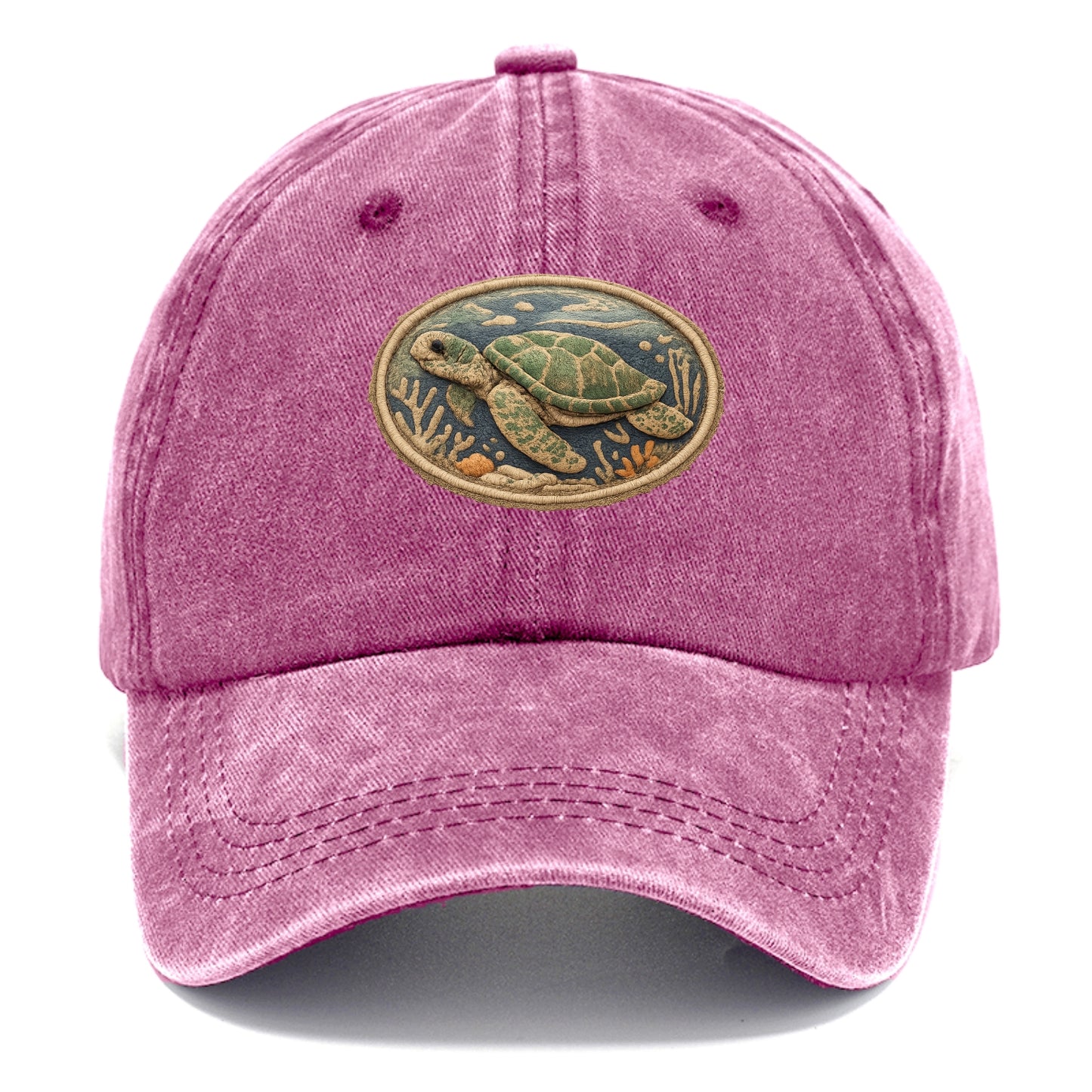 SEA TURTLE - swimming turtle in green and blue , ocean life - Classic Cap - Dusty Rose(Rose)