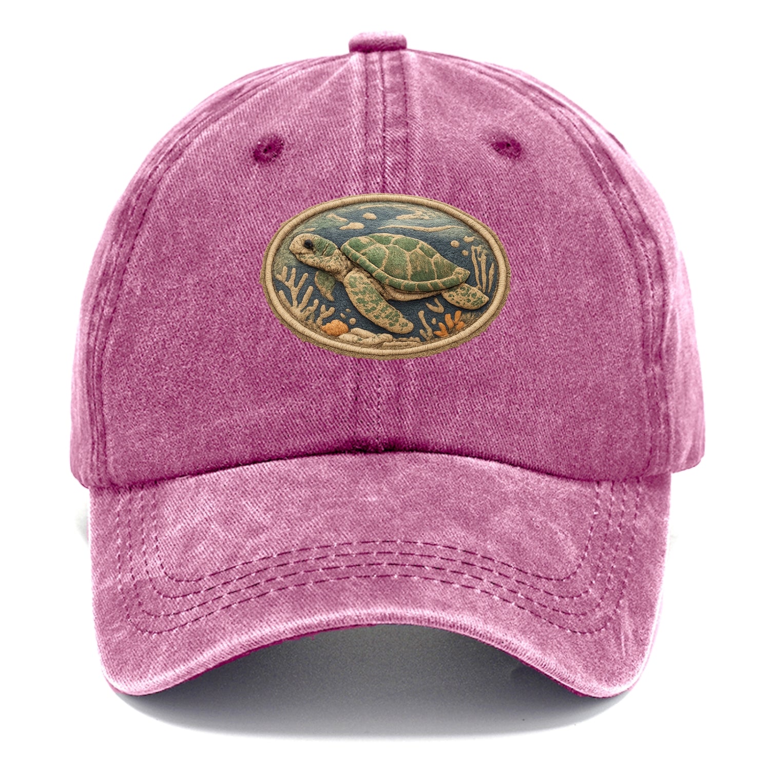 SEA TURTLE - swimming turtle in green and blue , ocean life - Classic Cap - Dusty Rose(Rose)