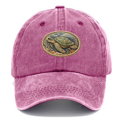 SEA TURTLE - swimming turtle in green and blue , ocean life - Classic Cap - Dusty Rose(Rose)
