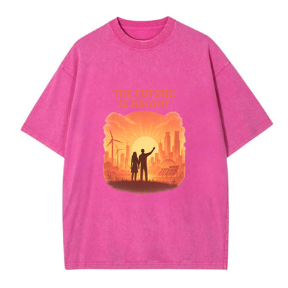 Sunrise over thriving sustainable city - "The Future is Bright" - optimistic - Vintage T-shirt - Dusty Rose(Rose)