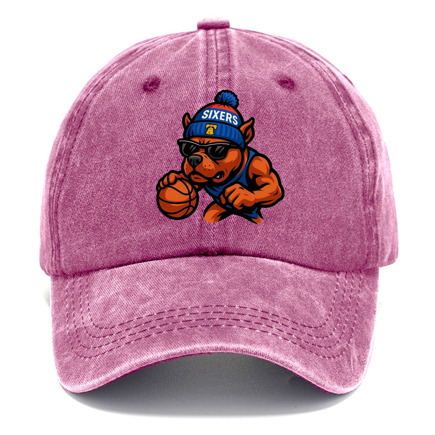 Philly Pitbull wearing Sixers beanie with Liberty Bell and wayfarer sunglasses - Classic Cap - Dusty Rose(Rose)