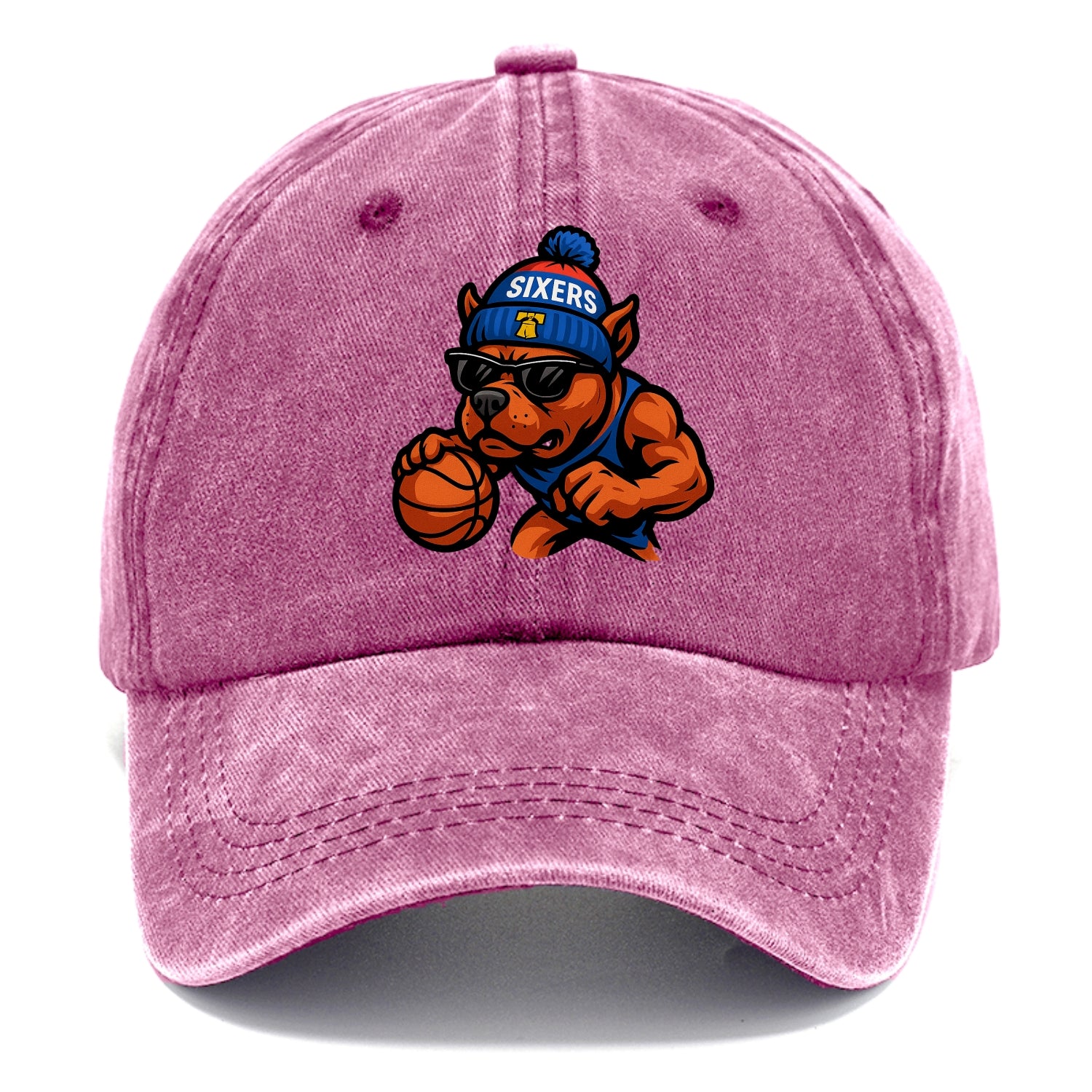 Philly Pitbull wearing Sixers beanie with Liberty Bell and wayfarer sunglasses - Classic Cap - Dusty Rose(Rose)