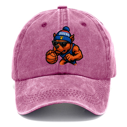 Philly Pitbull wearing Sixers beanie with Liberty Bell and wayfarer sunglasses - Classic Cap - Dusty Rose(Rose)