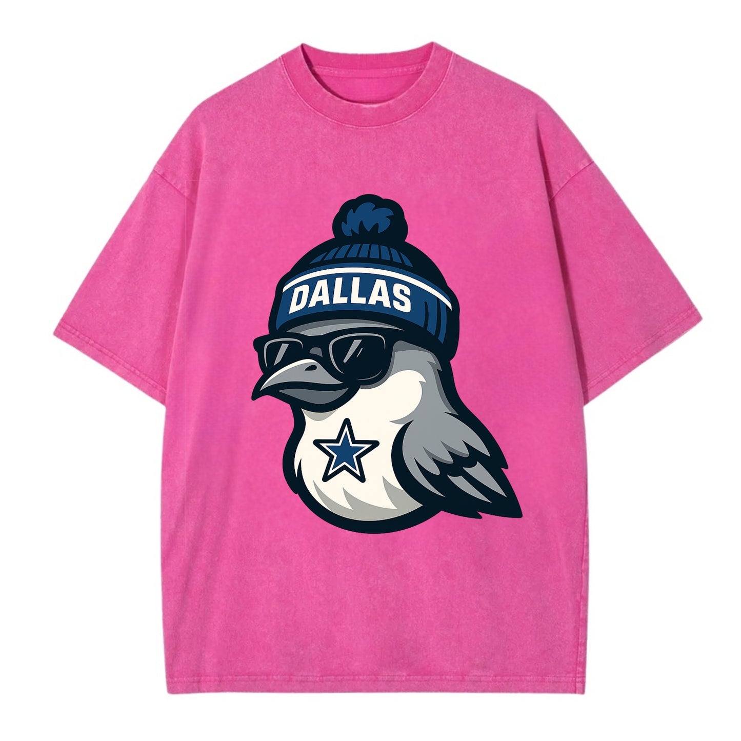 Dallas Mockingbird wearing Cowboys beanie with sheriff star and wayfarer - Vintage T-shirt - Dusty Rose(Rose)