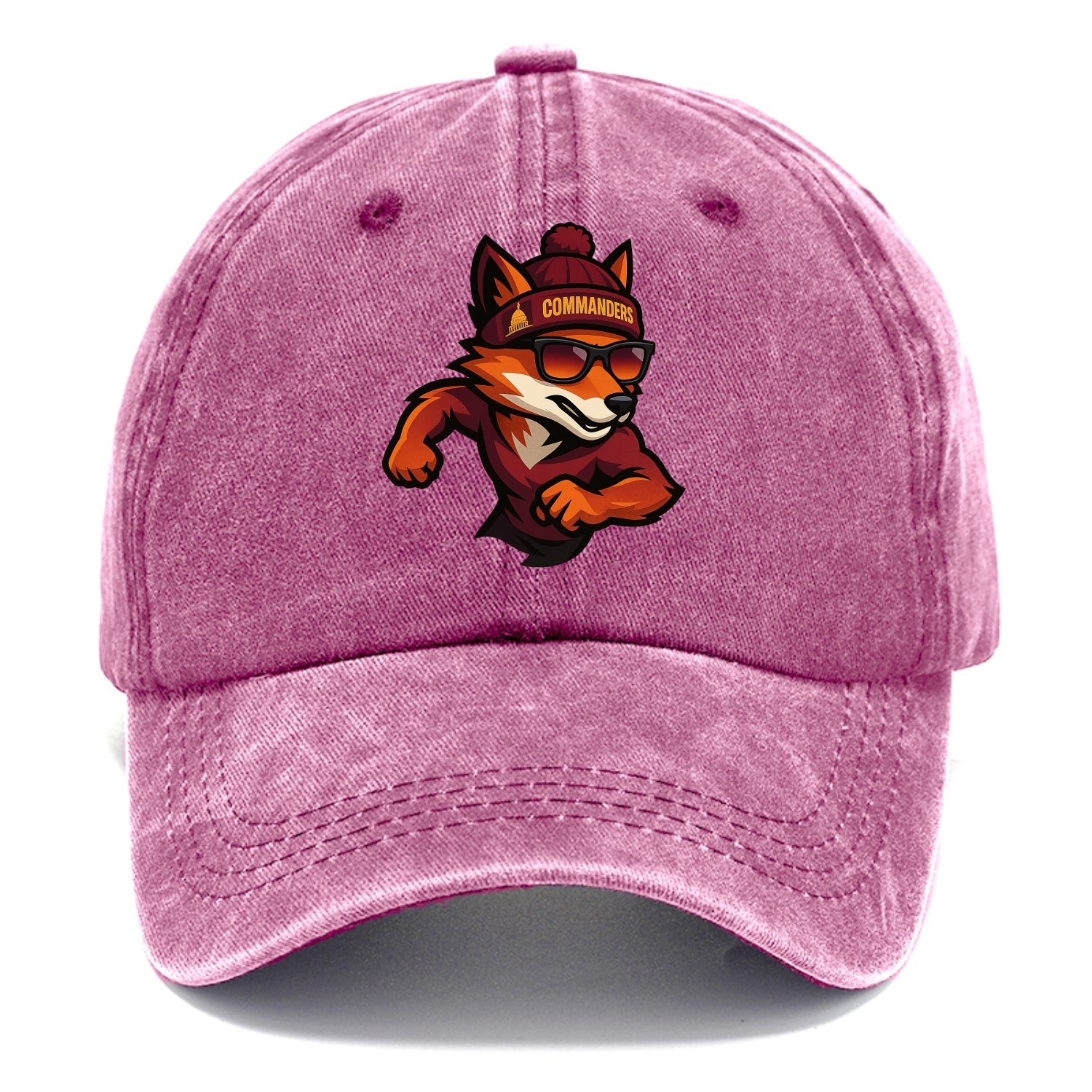 Washington Fox wearing Commanders beanie with Capitol patch and wayfarer sunglasses - Classic Cap - Dusty Rose(Rose)
