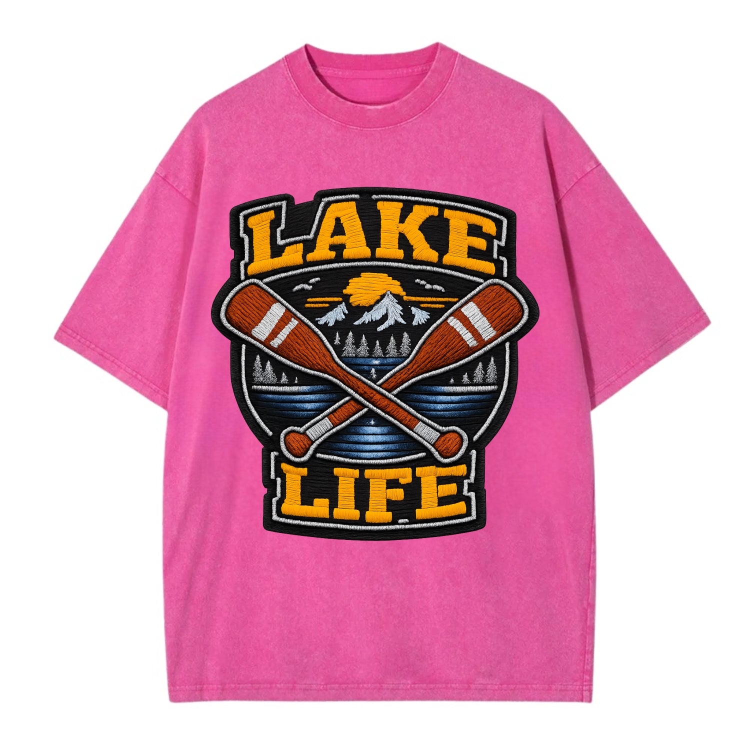 CANOE PADDLE - wooden paddle crossed in brown and cream , lake life - Vintage T-shirt - Dusty Rose(Rose)