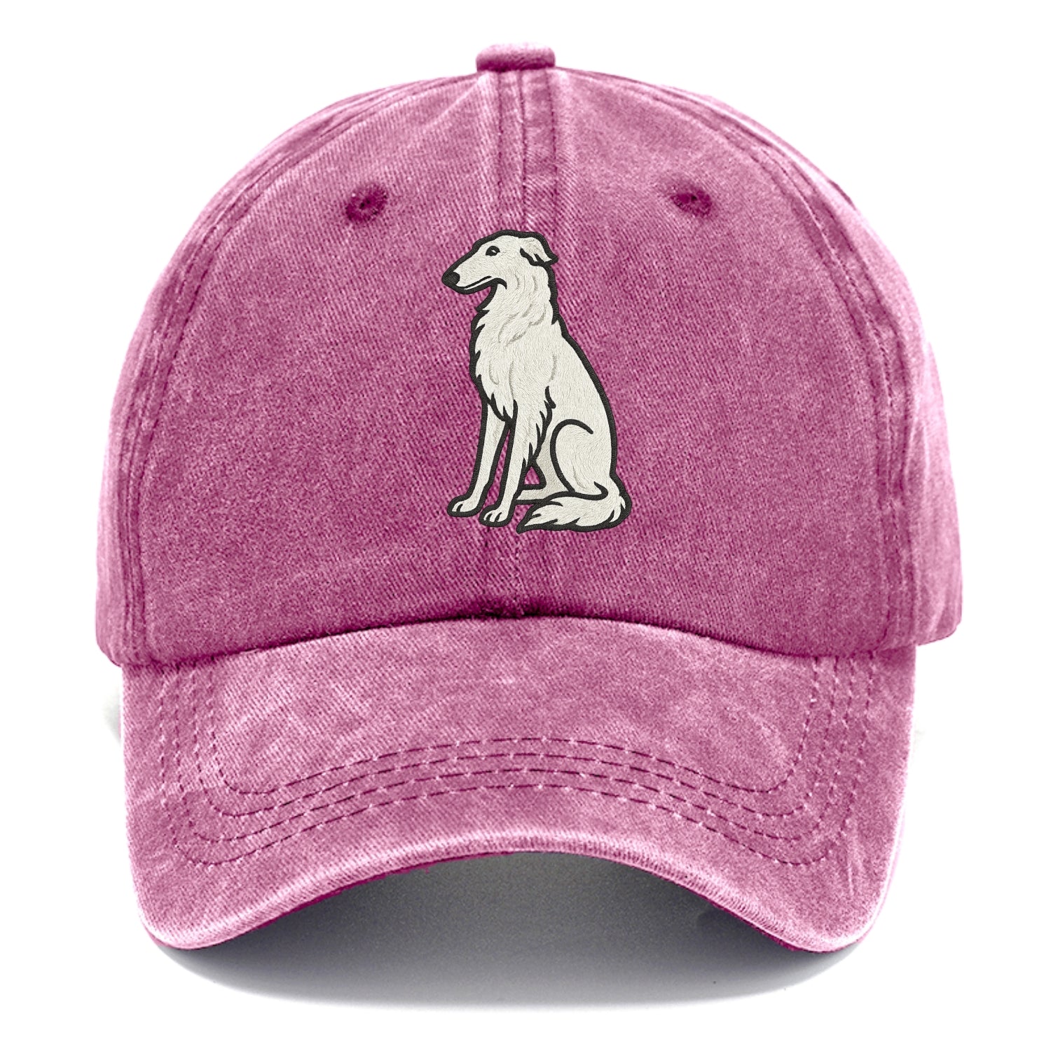 Borzoi - White embroidered sitting pose - Classic Cap - Dusty Rose(Rose)