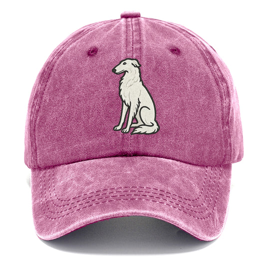 Borzoi - White embroidered sitting pose - Classic Cap - Dusty Rose(Rose)