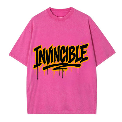 Bold typography design - "INVINCIBLE" - cannot be defeated, unconquerable - Vintage T-shirt - Dusty Rose(Rose)