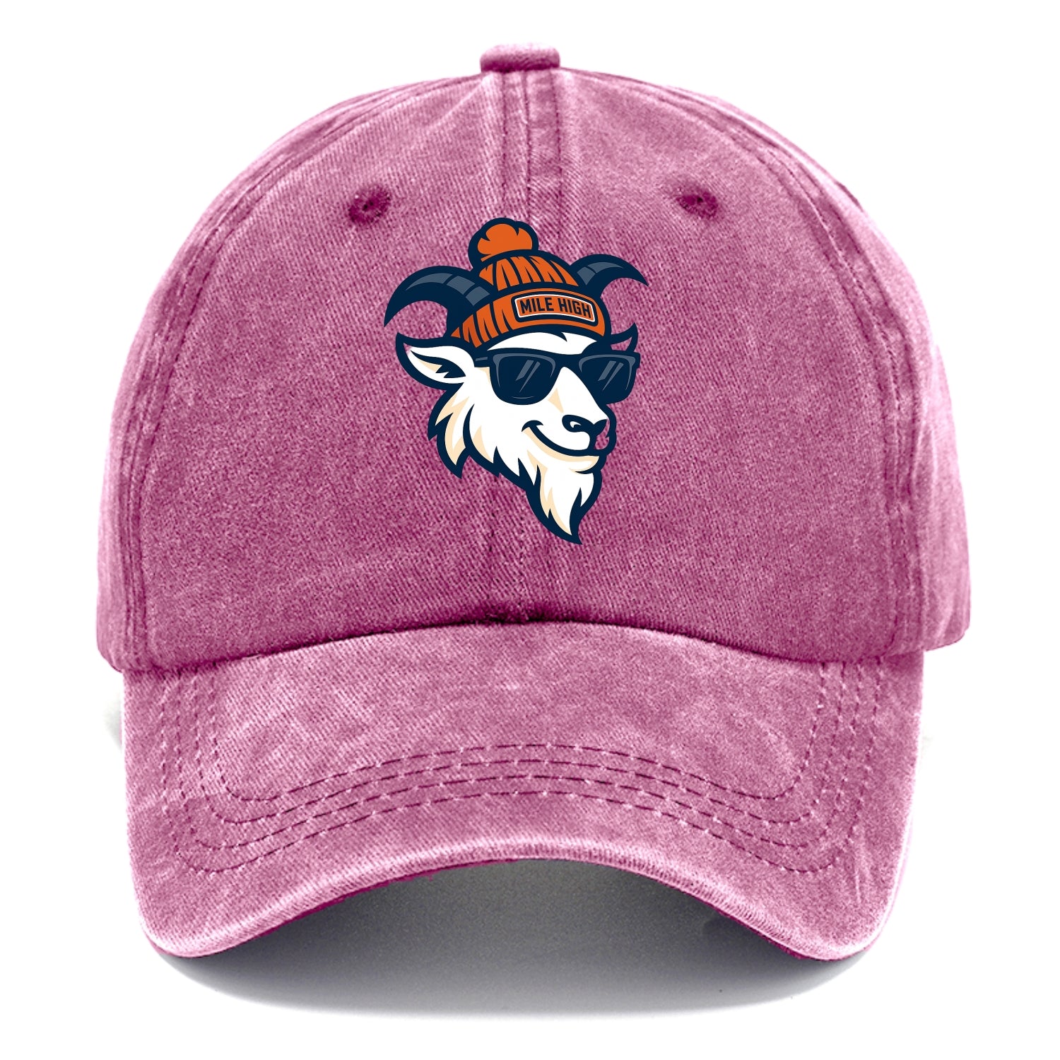 Denver Mountain Goat wearing Broncos beanie with Mile High patch and wayfarer - Classic Cap - Dusty Rose(Rose)