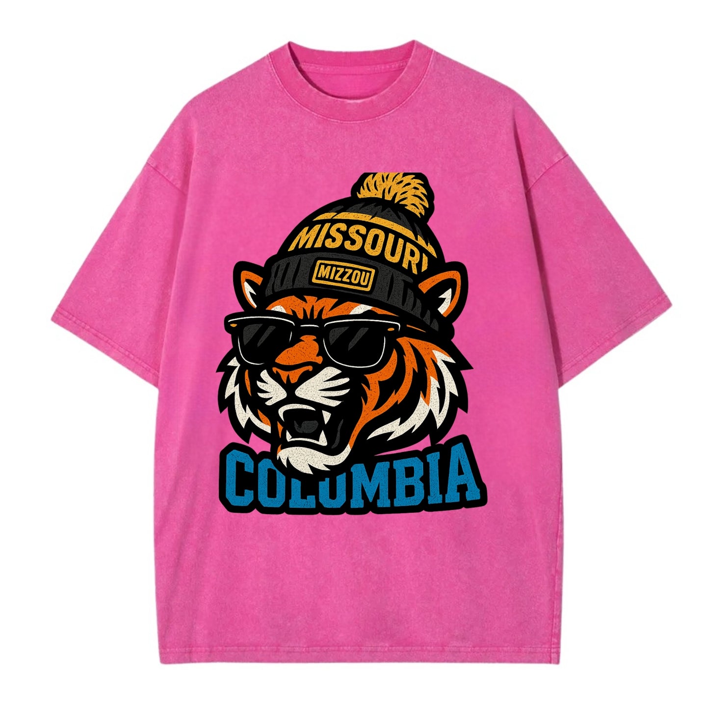 Columbia Tiger wearing Missouri beanie with Mizzou patch - Vintage T-shirt - Dusty Rose(Rose)