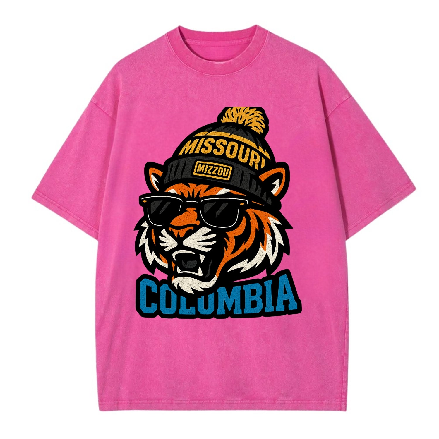 Columbia Tiger wearing Missouri beanie with Mizzou patch - Vintage T-shirt - Dusty Rose(Rose)