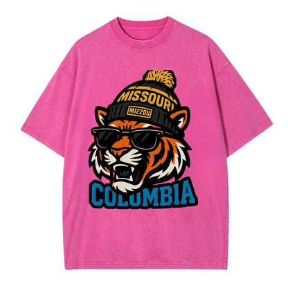 Columbia Tiger wearing Missouri beanie with Mizzou patch - Vintage T-shirt - Dusty Rose(Rose)