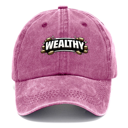 Bold typography design - "WEALTHY" - financial abundance, rich life - Classic Cap - Dusty Rose(Rose)