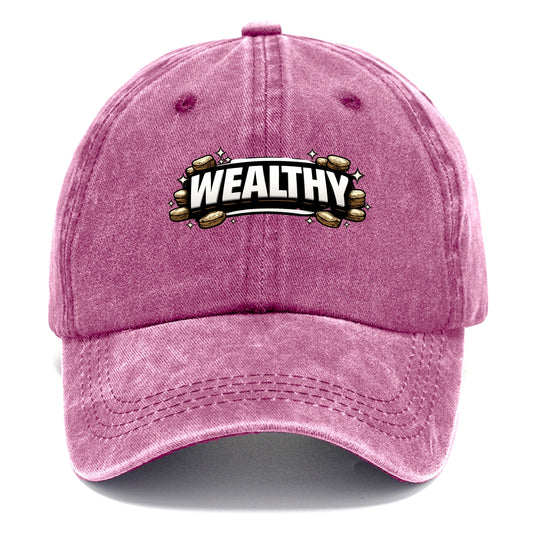 Bold typography design - "WEALTHY" - financial abundance, rich life - Classic Cap - Dusty Rose(Rose)