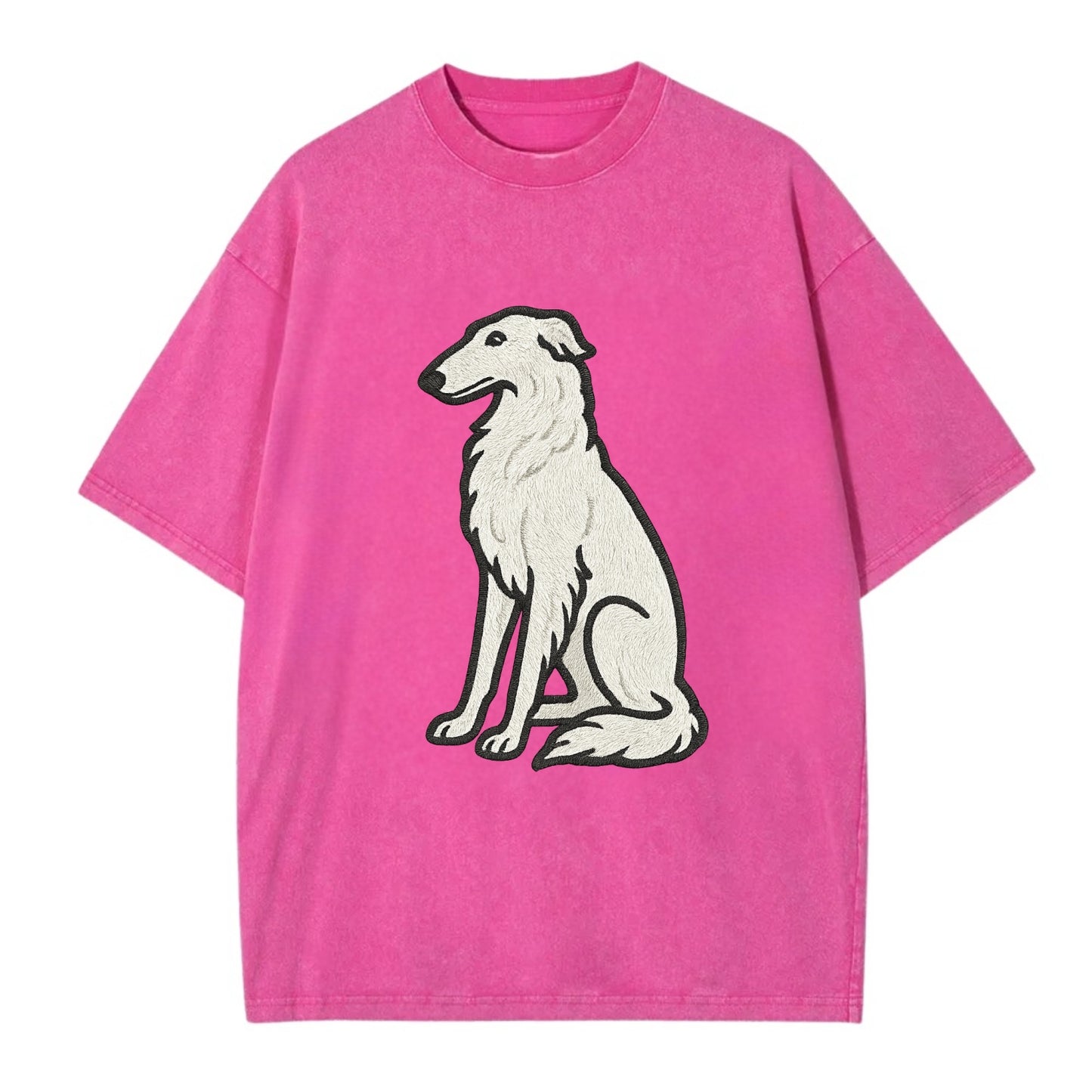 Borzoi - White embroidered sitting pose - Vintage T-shirt - Dusty Rose(Rose)