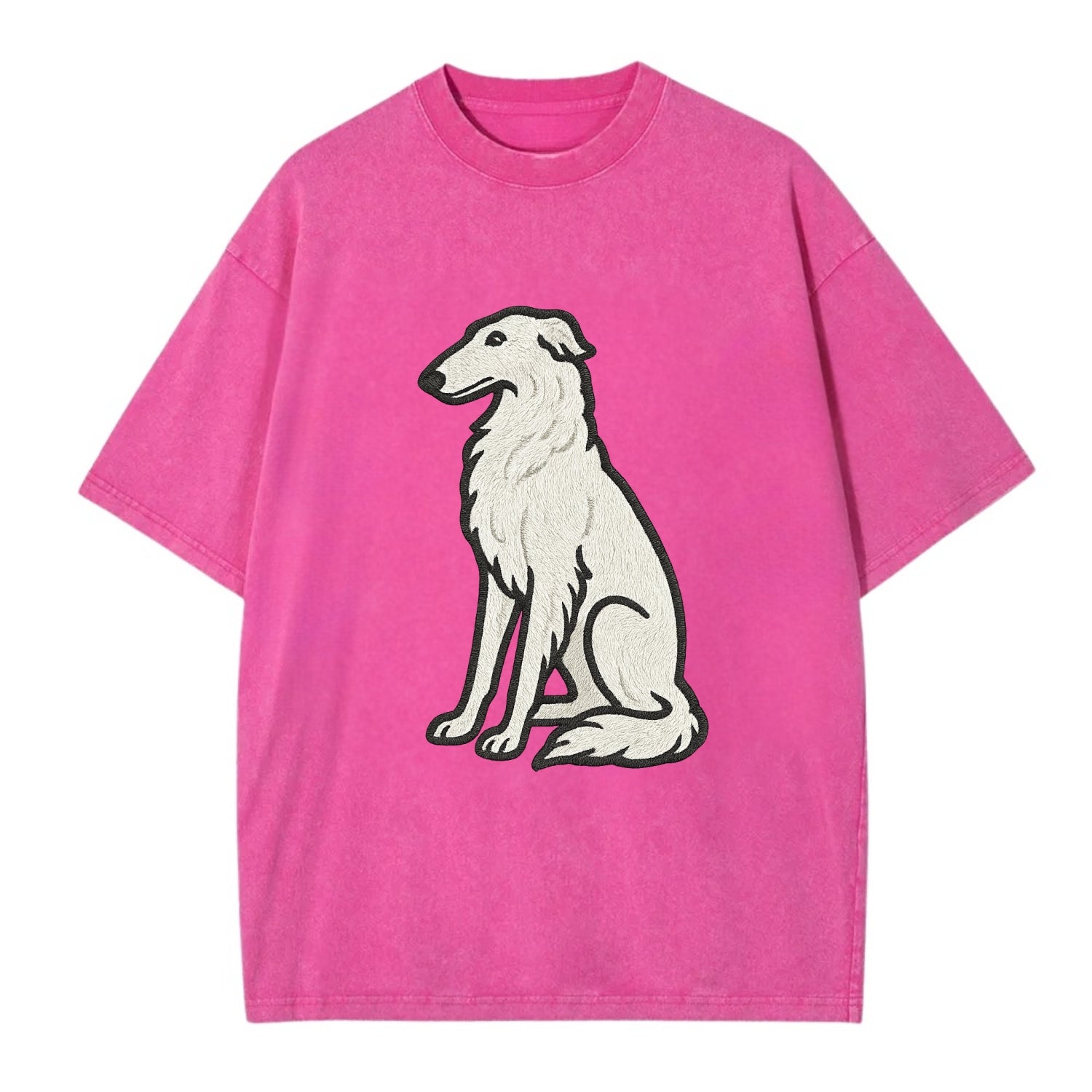 Borzoi - White embroidered sitting pose - Vintage T-shirt - Dusty Rose(Rose)