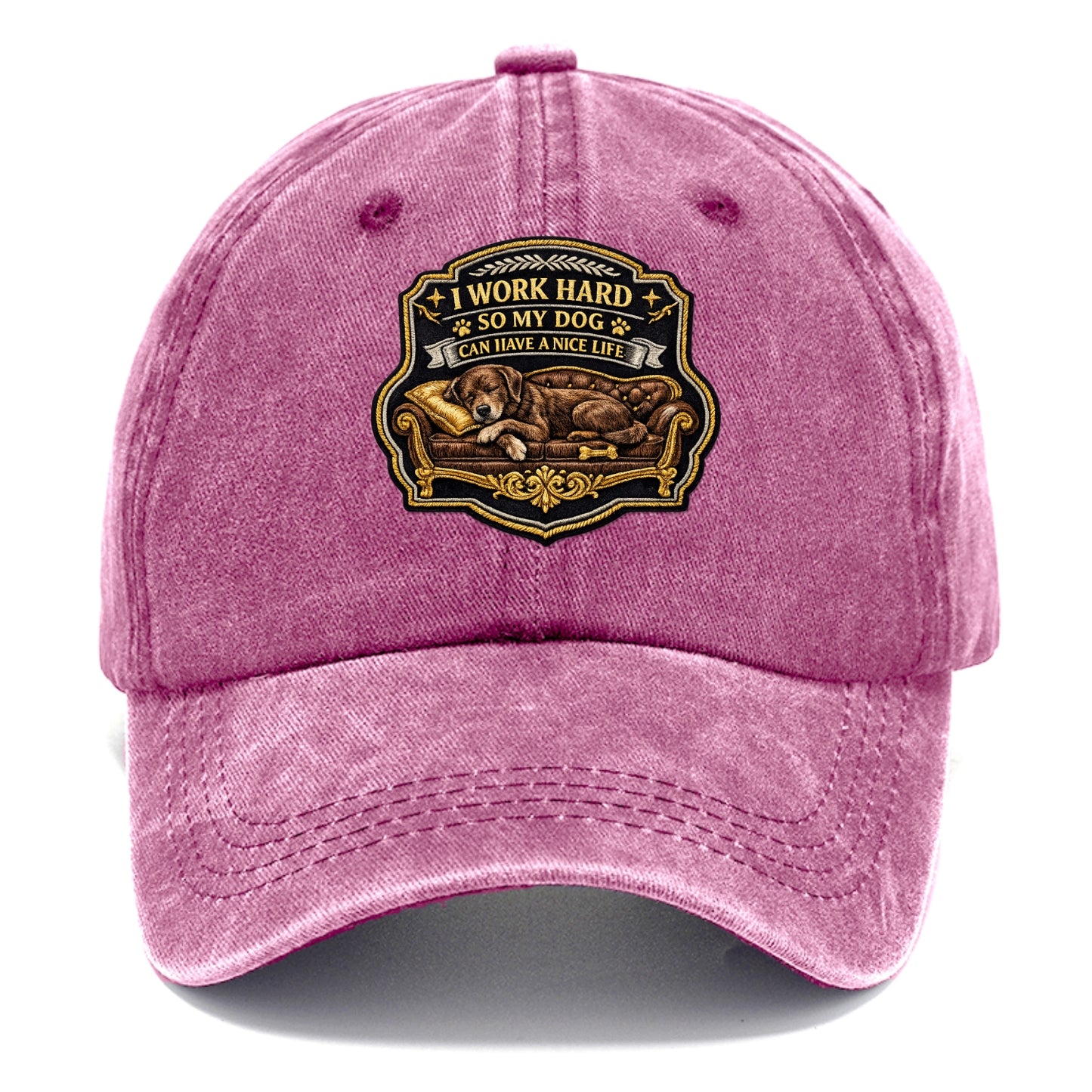 I WORK HARD SO MY DOG CAN HAVE A NICE LIFE - dog on couch in brown , pet luxury - Classic Cap - Dusty Rose(Rose)