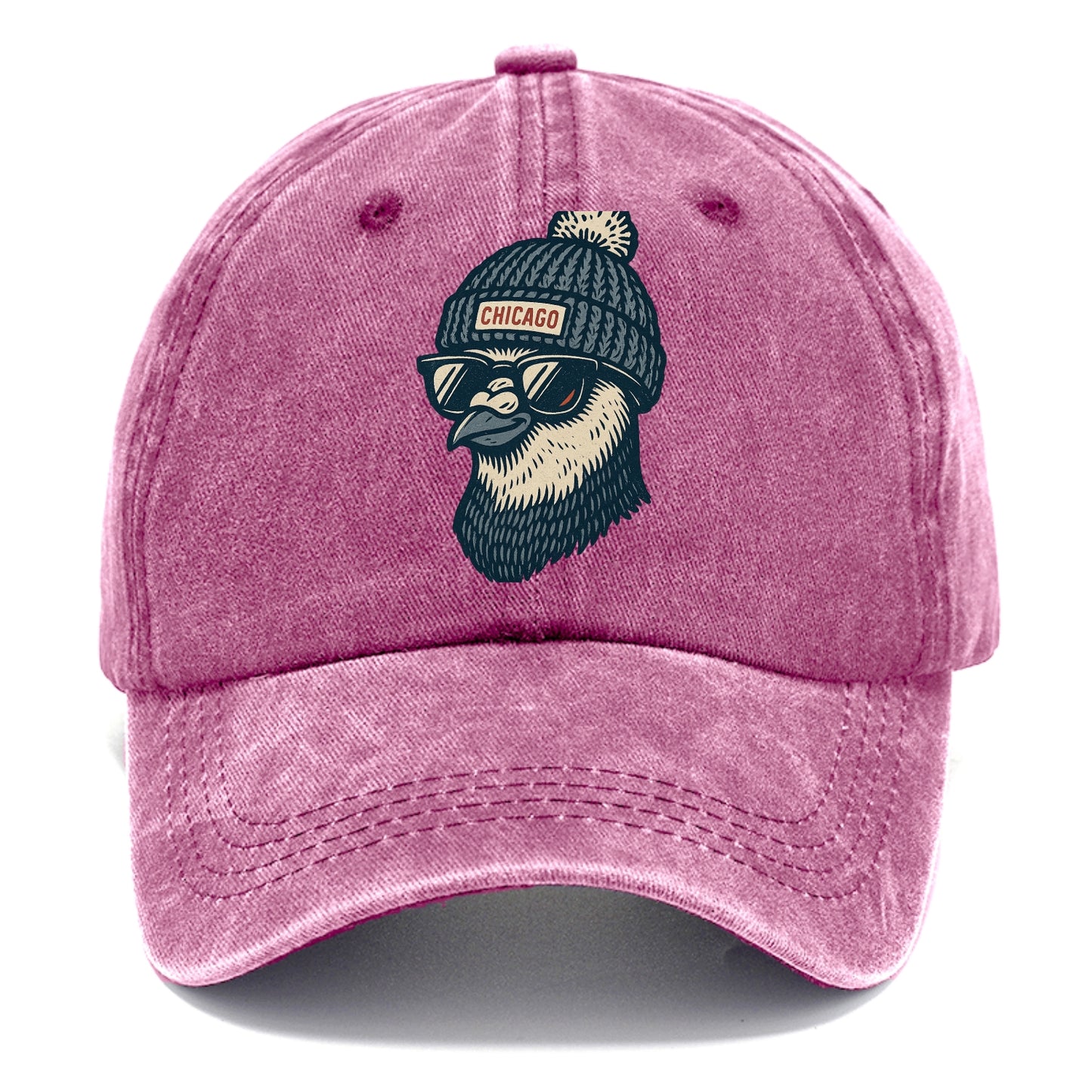 Chicago Pigeon wearing Chicago beanie with pom pom and wayfarer sunglasses - Classic Cap - Dusty Rose(Rose)