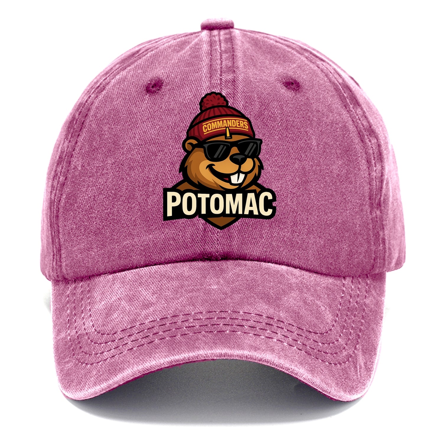 Potomac Beaver wearing Commanders beanie with monument patch and wayfarer sunglasses - Classic Cap - Dusty Rose(Rose)